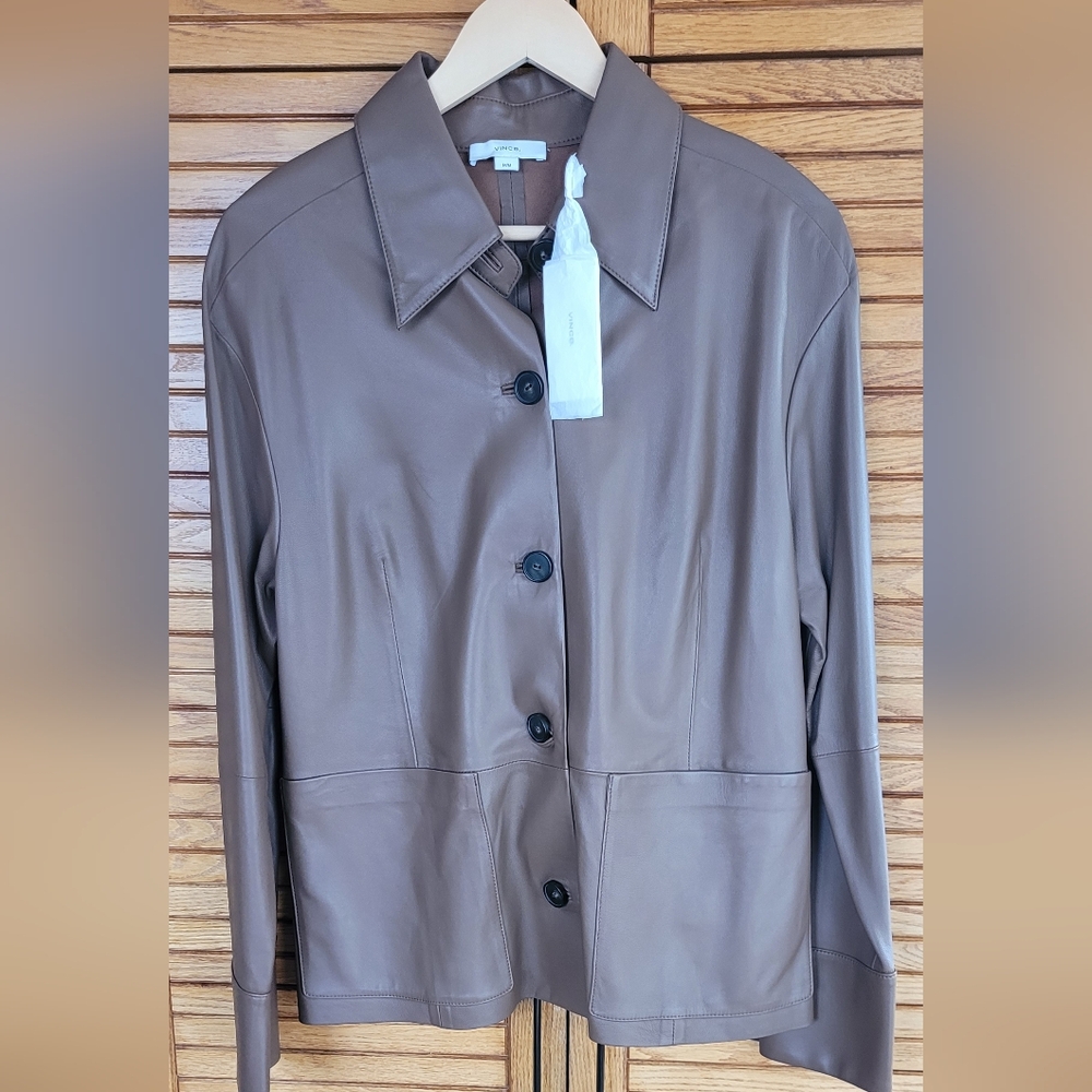 NEW-Vince Women's Brown Leather Jacket